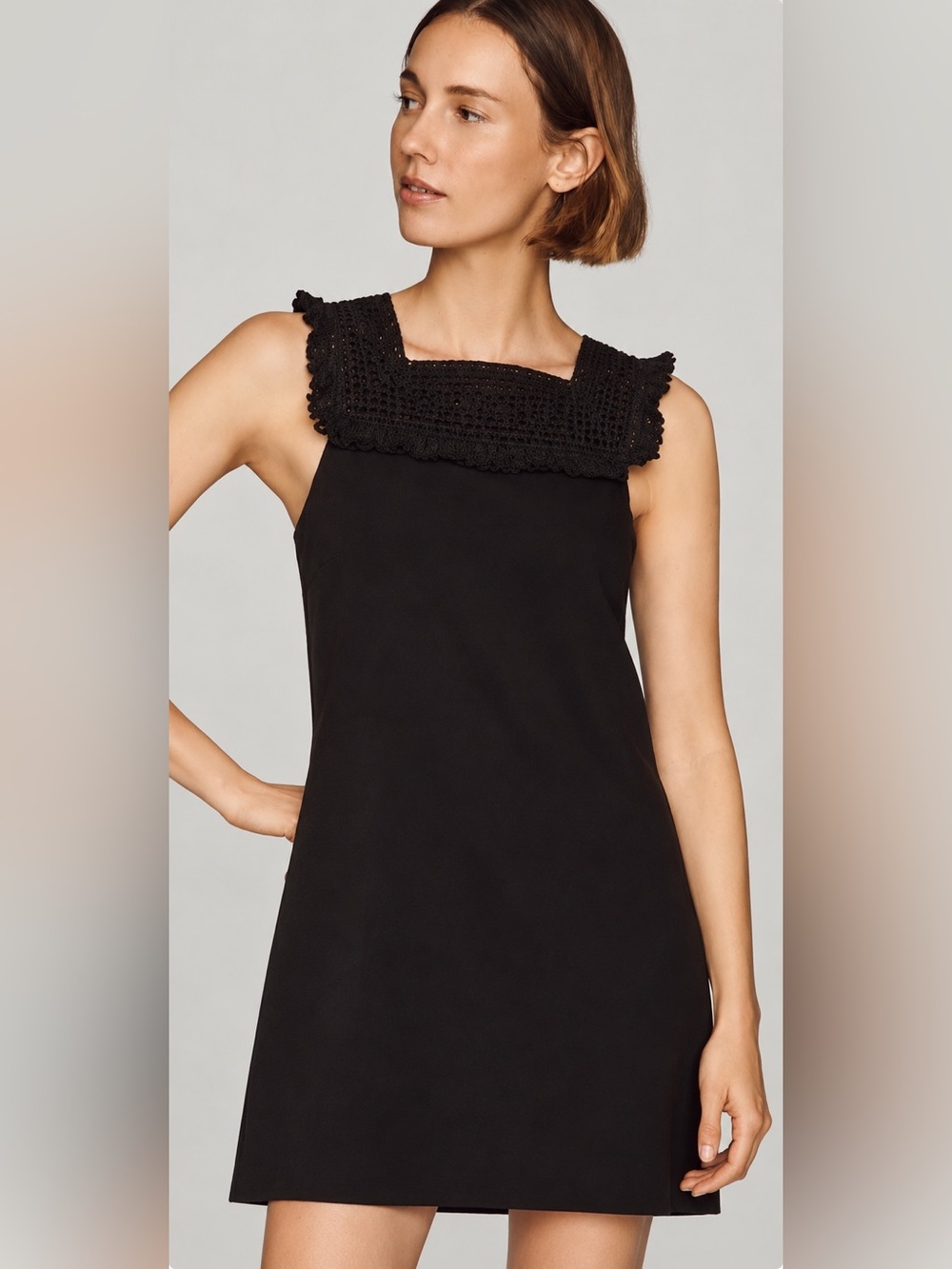 Madewell Sunbeam Black Shift Dress Fringed Crochet Trim Size 6